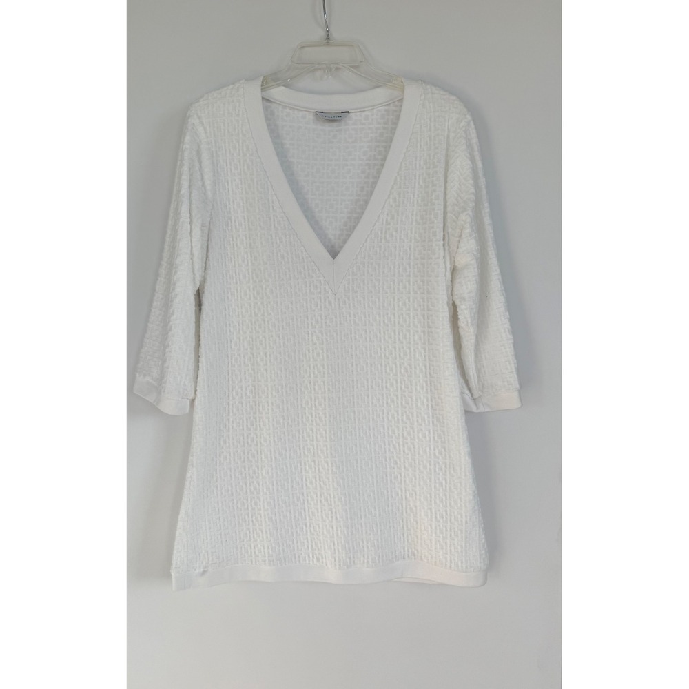 Trina Turk Textured‎ Knit Tunic Top Size Large White Swim Cover Beach Coastal